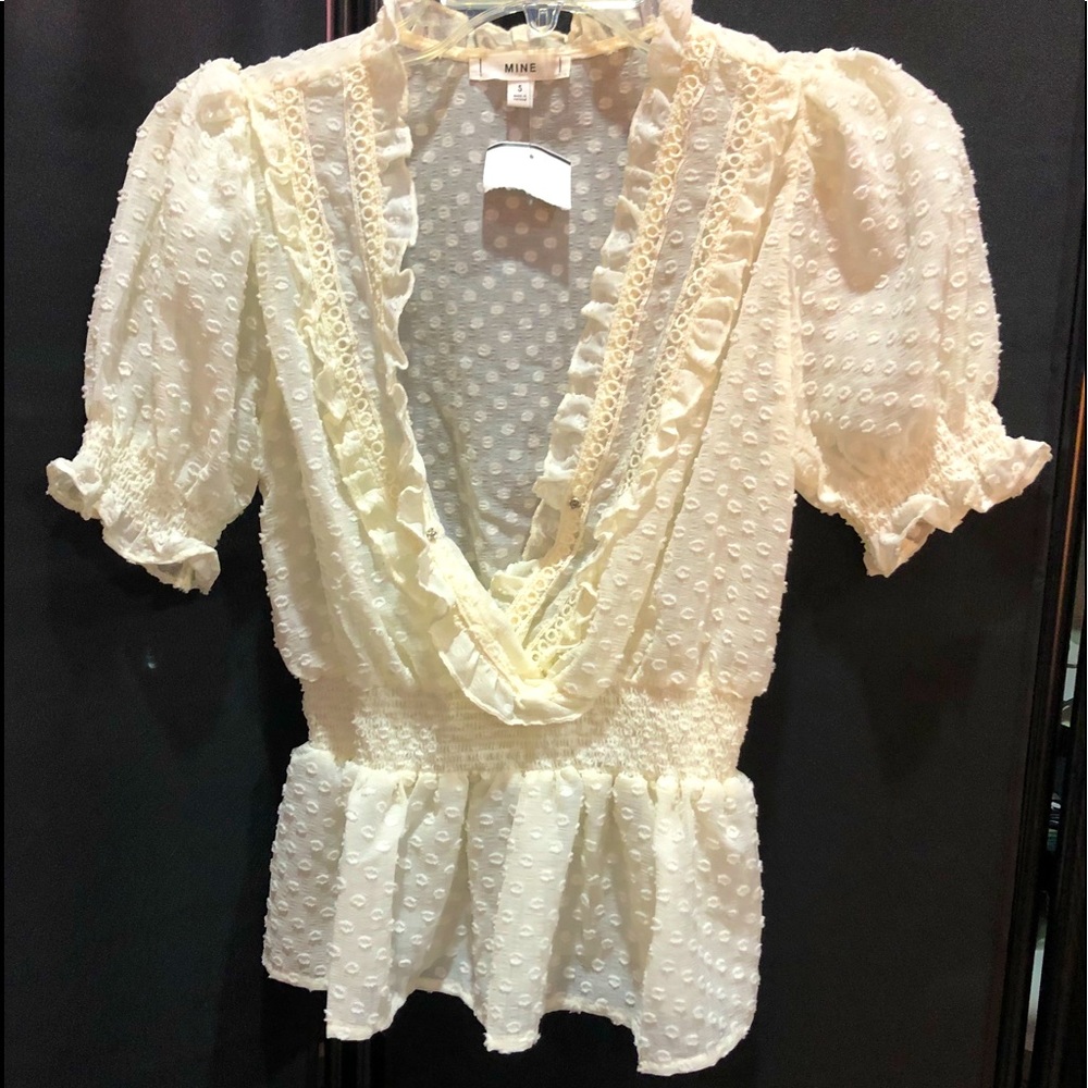 MINE sheer textured cream color blouse size S NWT